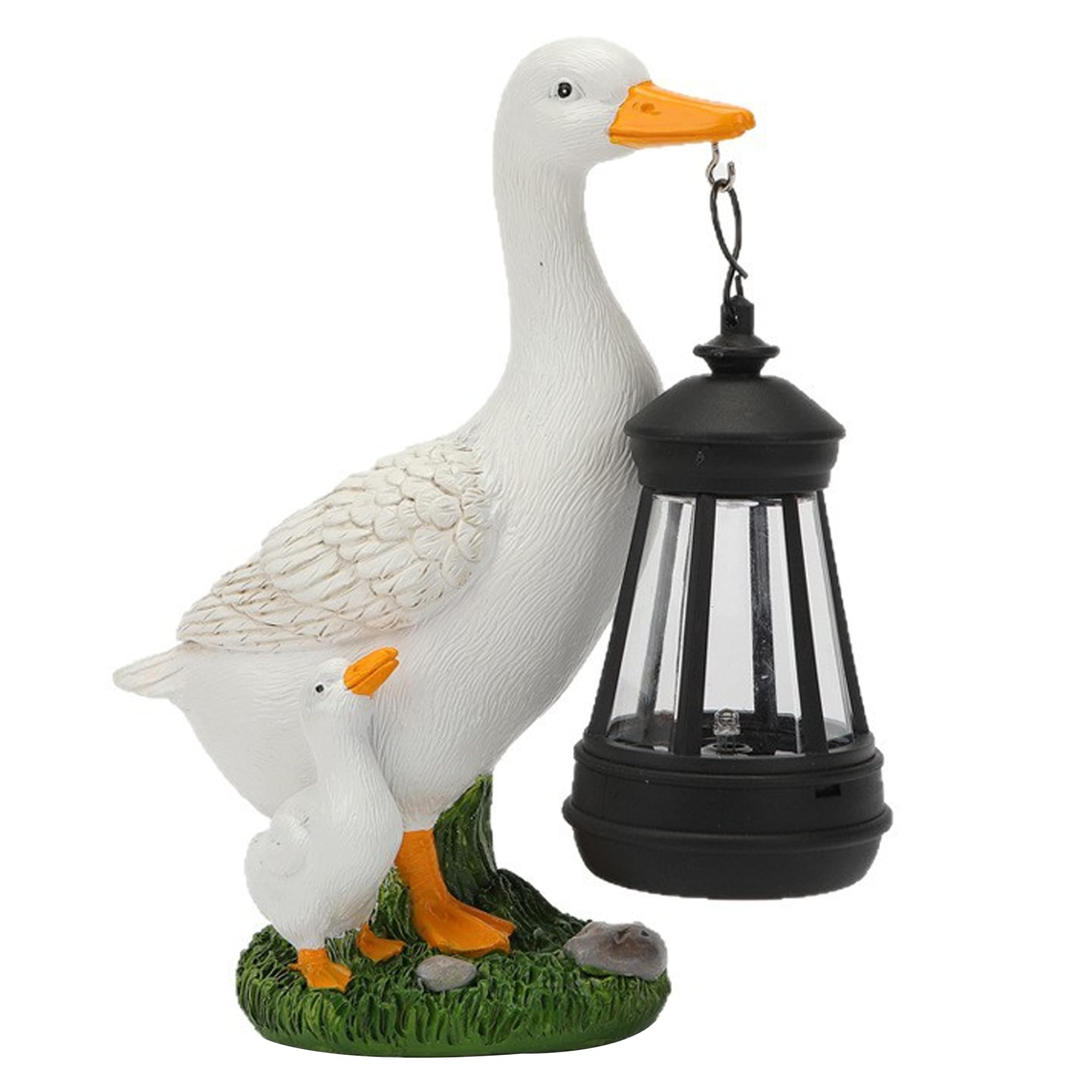 Neptuiby Solar Garden Statues, Waterproof Resin Mother-child Duck Statue with Lantern Solar Garden Lights for Yard Porch Decor.