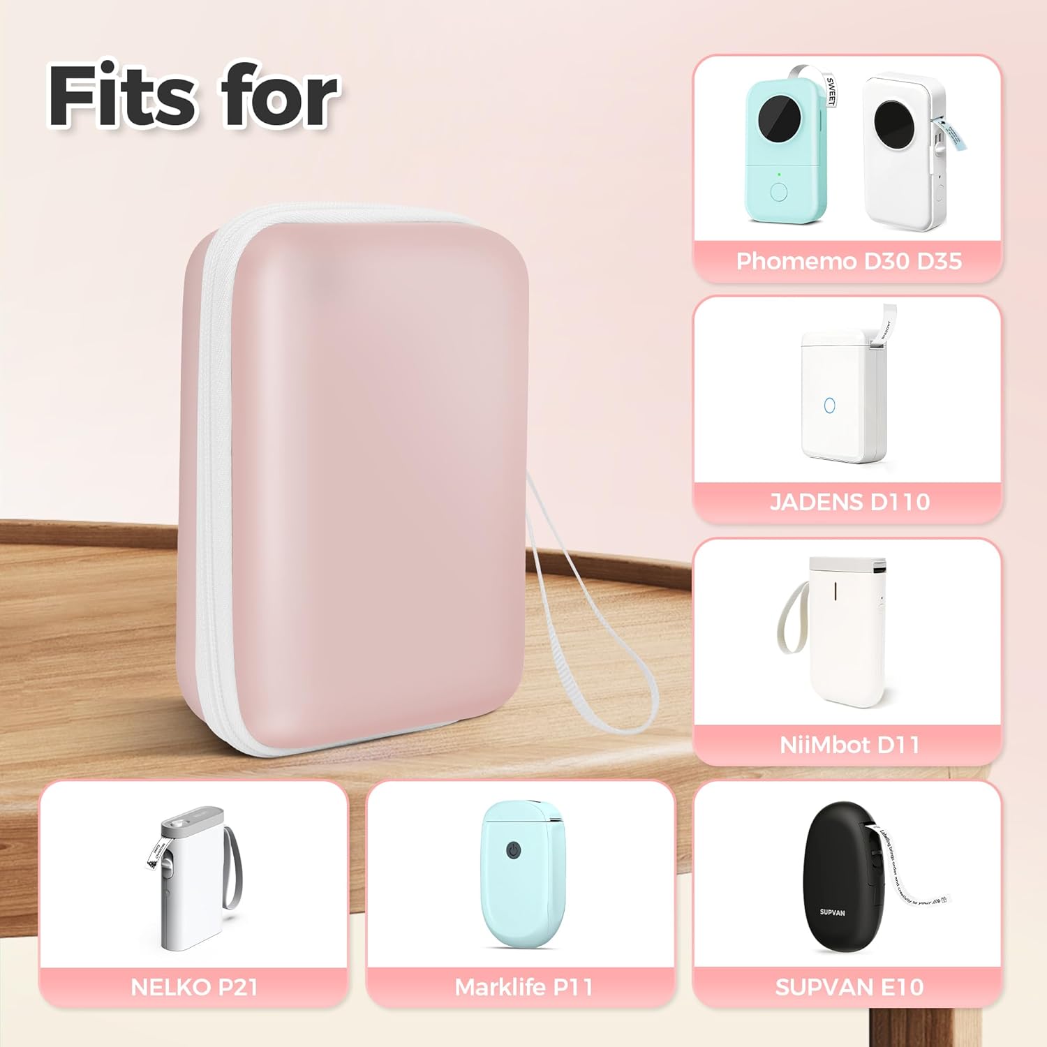 Nelko Genuine Case Compatible P21 Label Maker, Compatible with Most Mini Label Printers, for Labeler Makers & Labeling Tapes, Box with Mesh Pocket for Batteries Accessories (Case Only), Pink