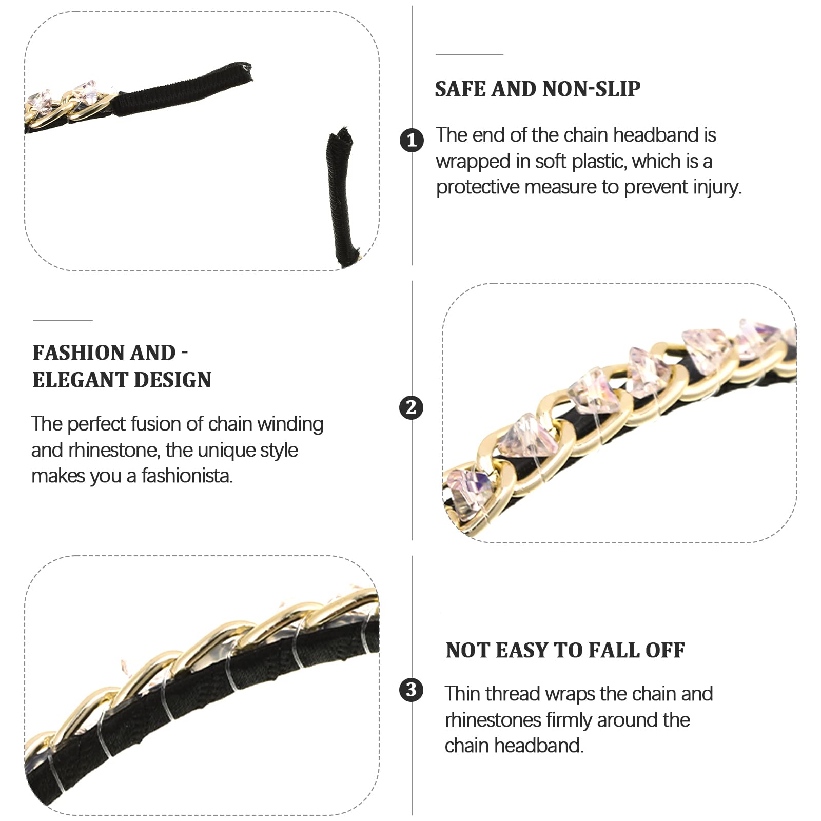 Amazon.com : AWAYTR 3Pcs Women Chain Headband No Slip Metal 