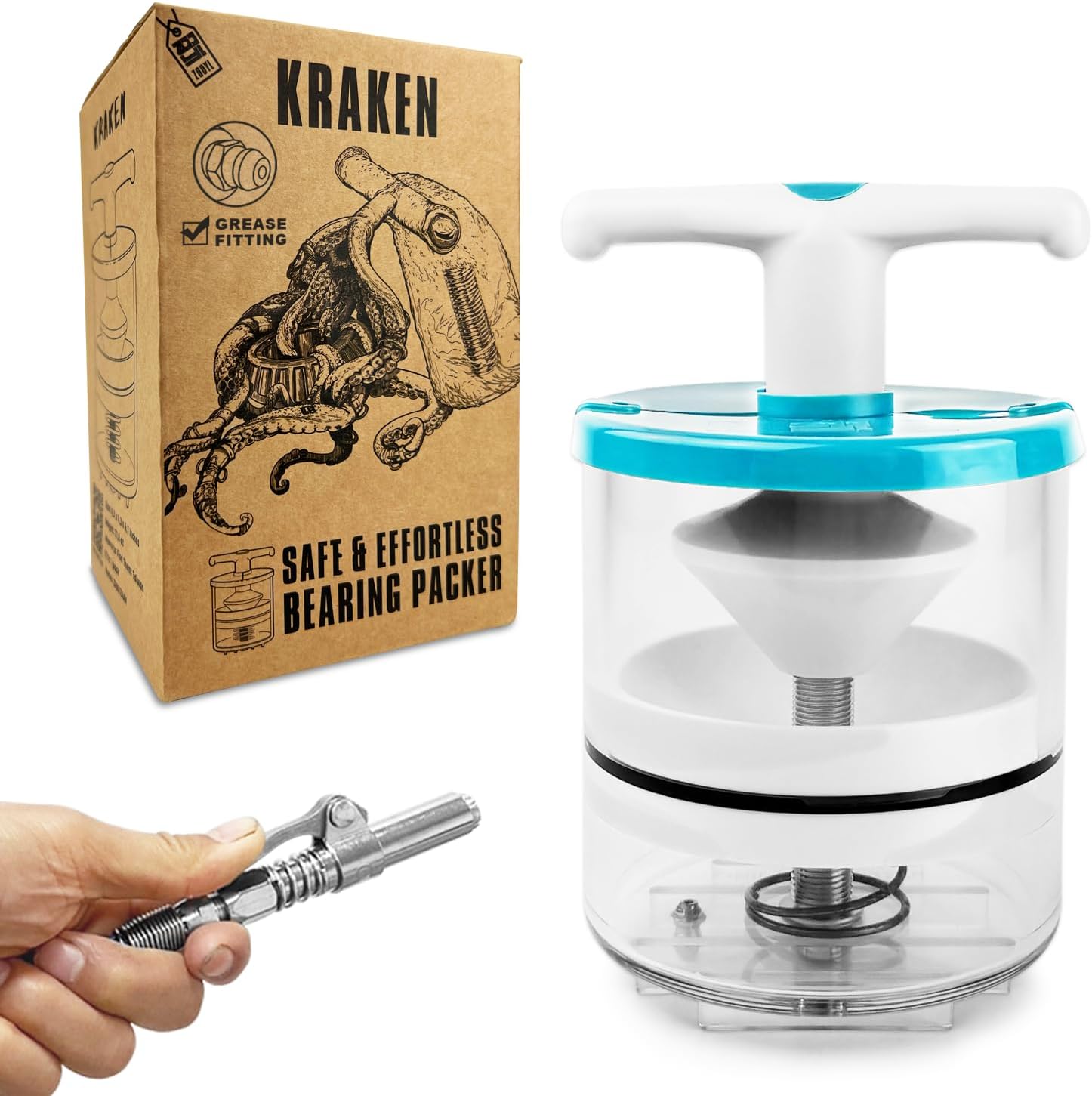 Rotation Handle Bearing Packer, Quick to Refill with Any Grease Gun, Long-Lasting Wheel Bearing Packer with 50-Inch Drop Protection, Precise Center Locator, Fits Bearings Up to 3.5" O.D.