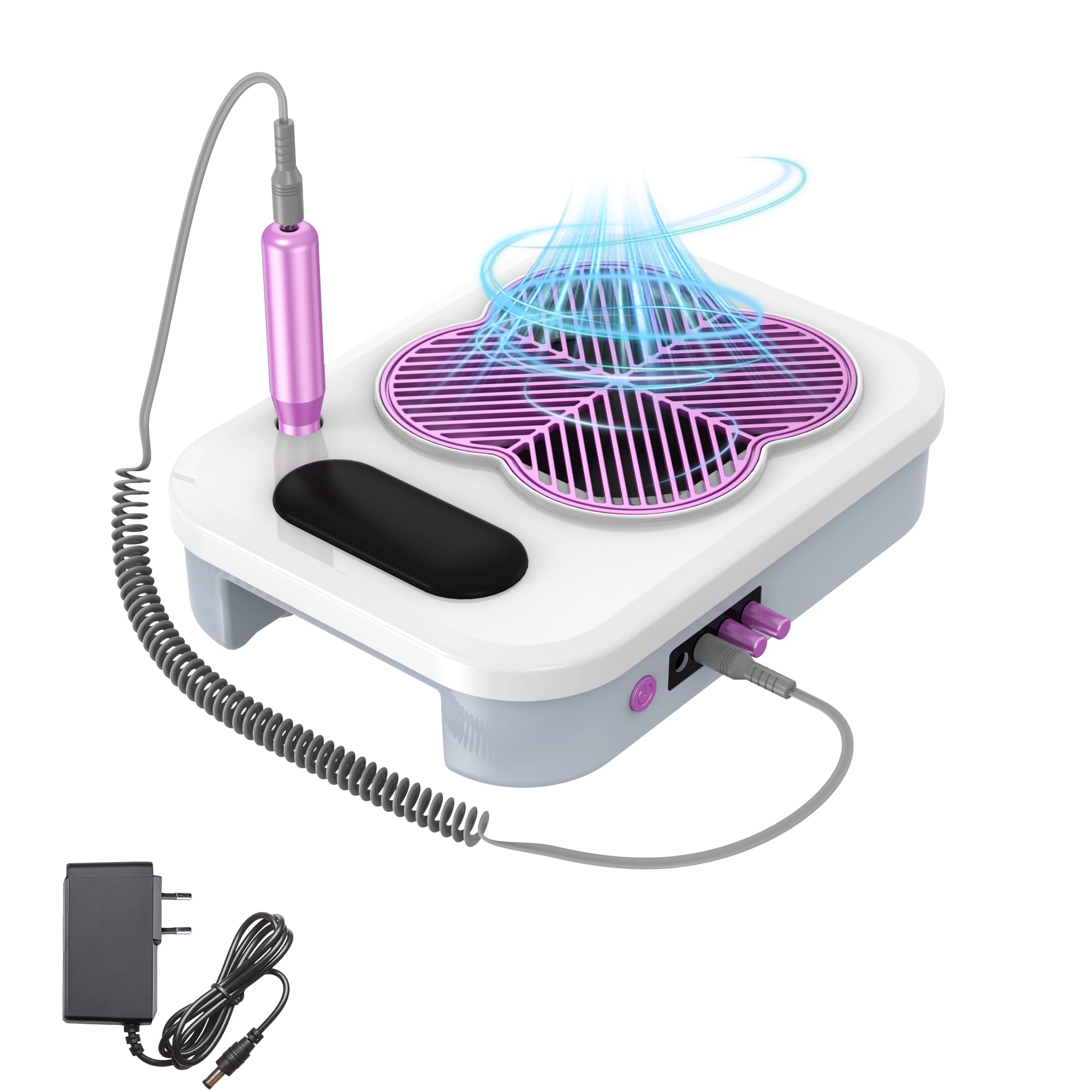 Aspirador de uñas 3 en 1 con lima de uñas eléctrica y lámpara UV LED: aspiradora de uñas ajustable con 3400 rpm. Para técnico de uñas acrílicas. Manicura profesional en salón y en casa