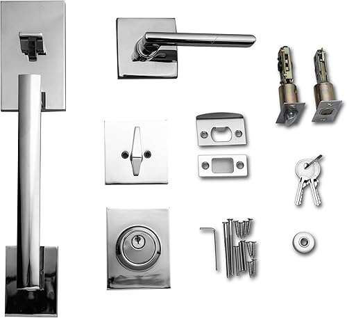 Miniatura 9 de Berlin Modisch - Juego de manijas y cerrojo de entrada para puerta delantera, cerrojo cuadrado, delgado, de un cilindro y palanca reversible para