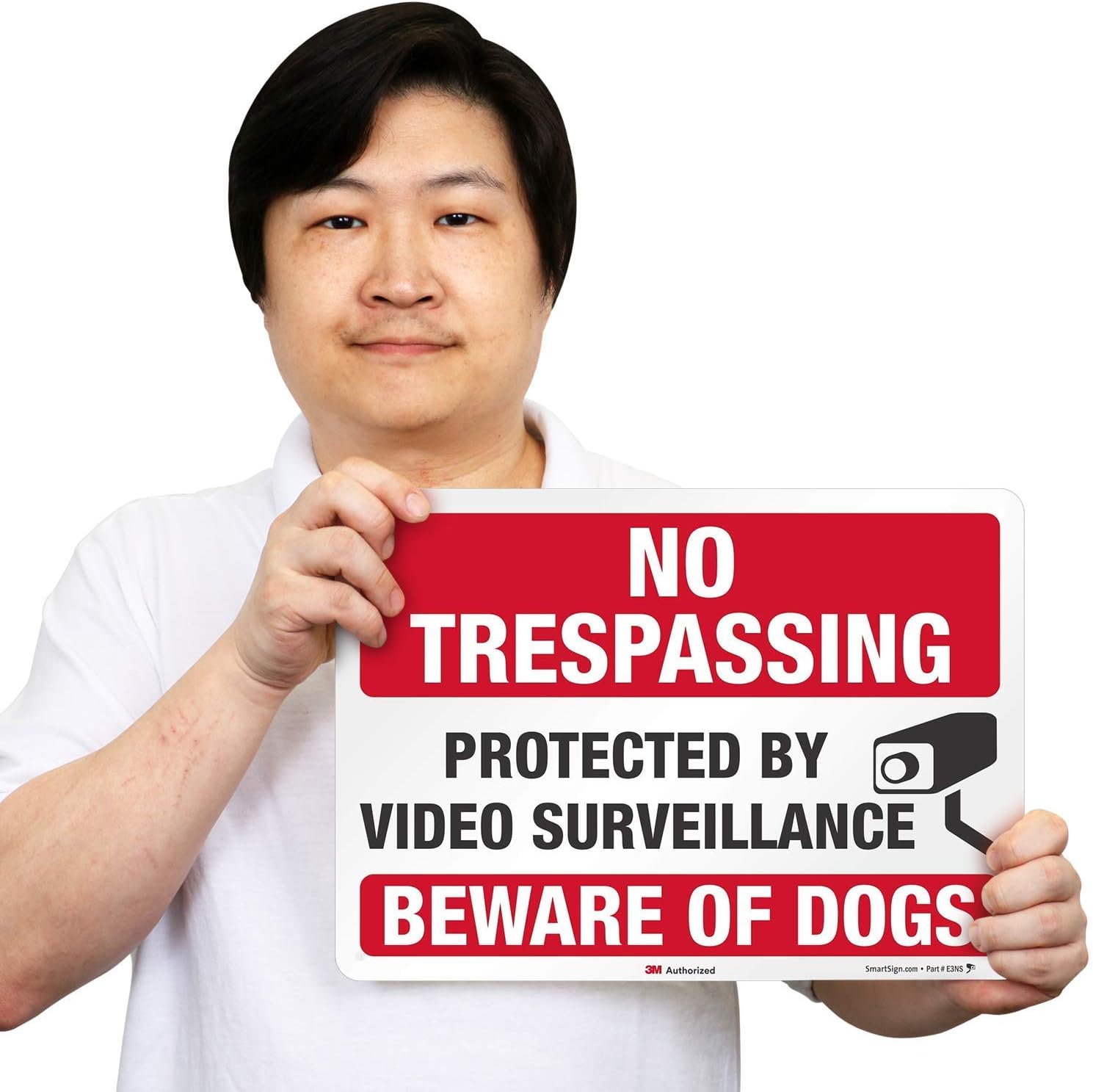 SmartSign 10" x 14" 'No Trespassing Protected By Video Surveillance Beware Of Dogs' Metal Sign with Symbol, 40 mil Aluminum 3M Laminated Engineer Grade Reflective, Red/Black/White, USA-Made