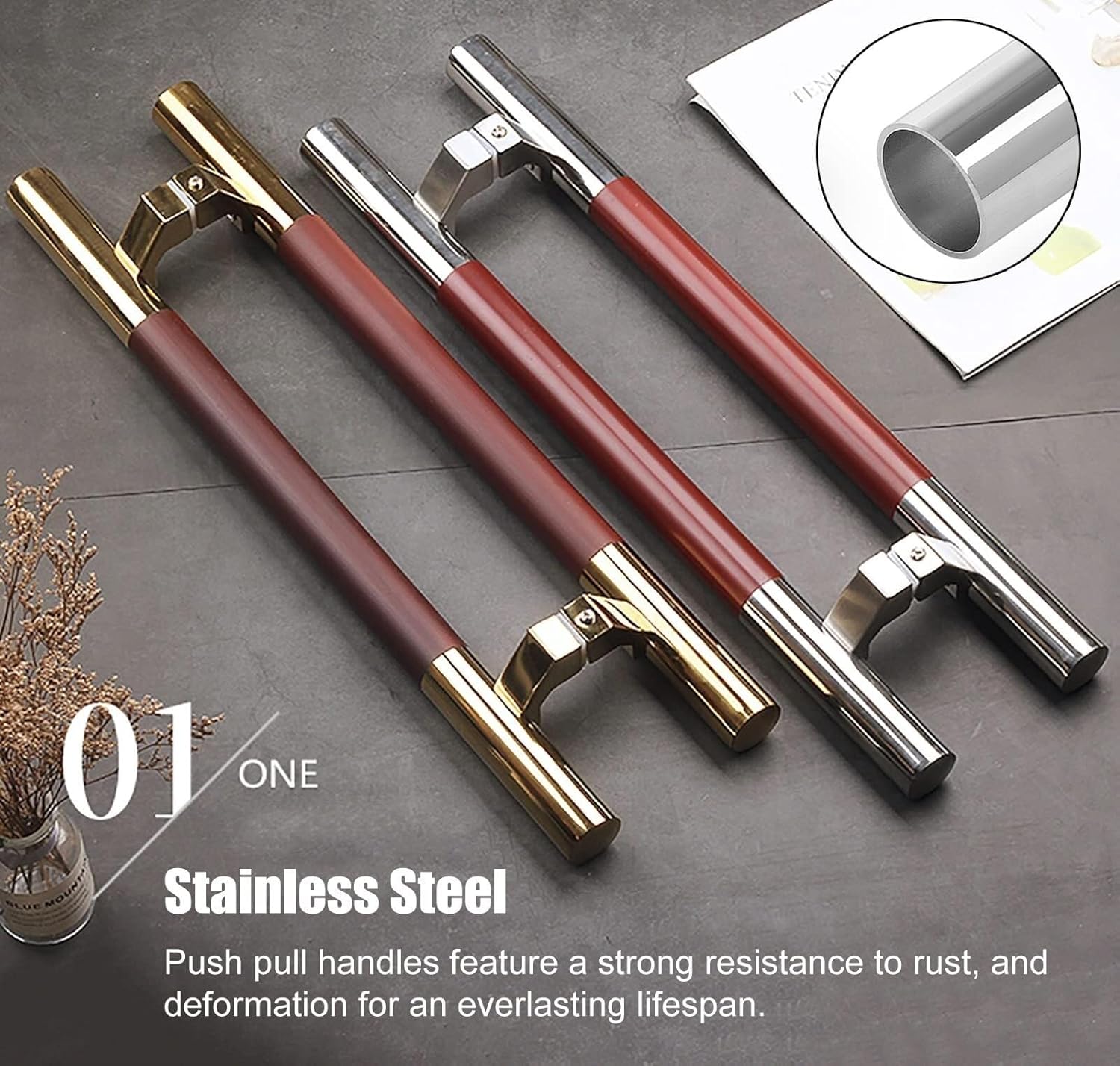 Stainless Steel Sliding Glass Door Handle Set, Round Push Pull Bar for Exterior & Interior Doors, Back-to-Back Model, Hotel Home Entry(80Cm/31.5In)