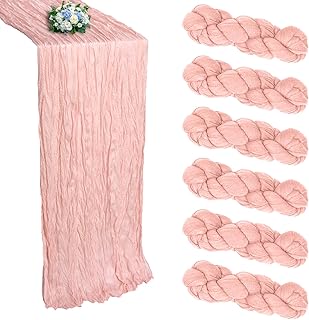 6 Pack Blush Pink Cheesecloth Table Runner Valentine’s Day 10FT Boho Cheese Cloths Gauze Fabric Table Runners 120 Inch Rustic Sheer for Wedding Party Baby Shower Holiday Home Decorations