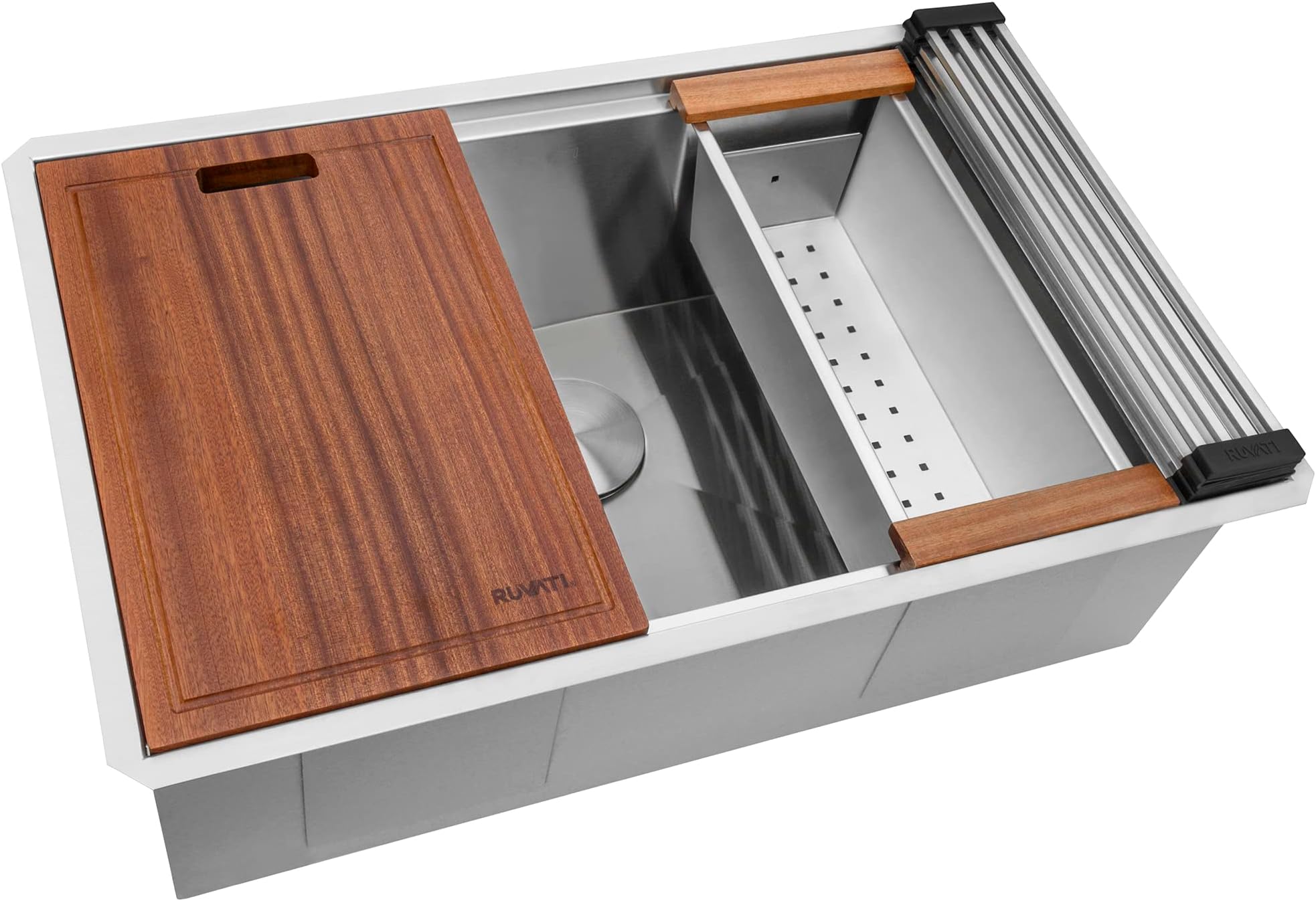 Ruvati 32-inch Undermount 16 Gauge Stainless Steel Workstation Kitchen Sink Single Bowl – Soundproof Multifunction Chef Sink with Cutting Board & Accessories, Brushed Finish Hides Scratches – RVH8300