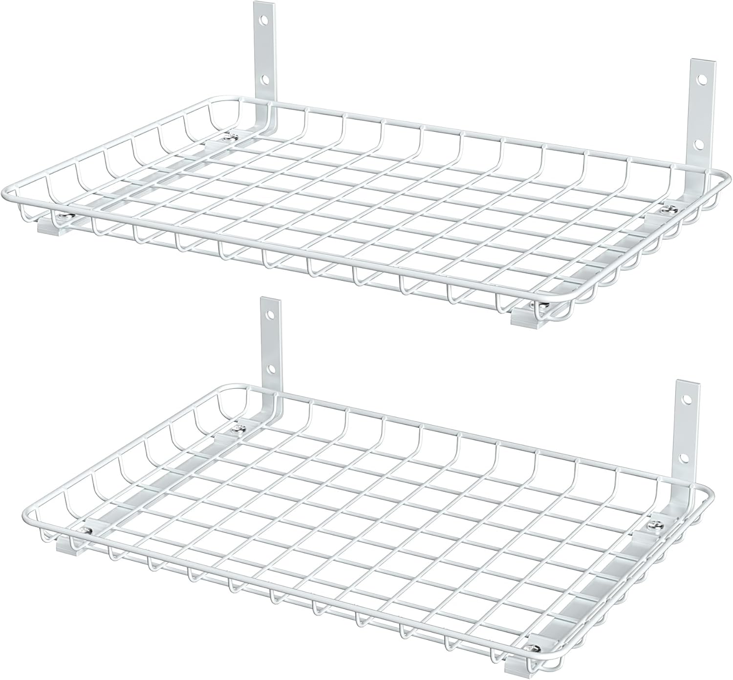 EVERHANGER Garage Wall Shelves 12x18 Inch, Wall Mounted Storage Shelf, Metal Shelf Rack, Heavy-Duty Wall Organizer 2 Pack, White