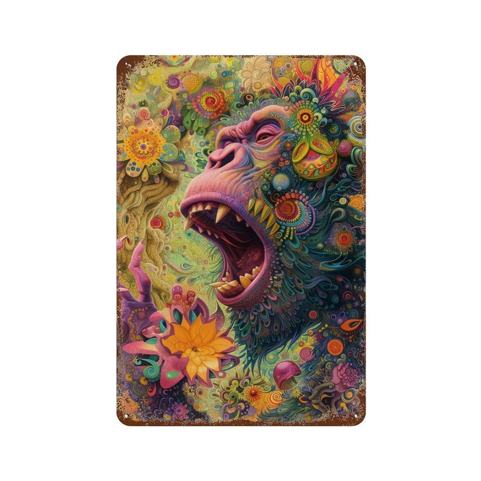 Gorilla Art Print Rusty Metal Tin Sign 11.8"x7.9", for Shed, Workshop And Garage Wall Decor, Novelty Wall Decor