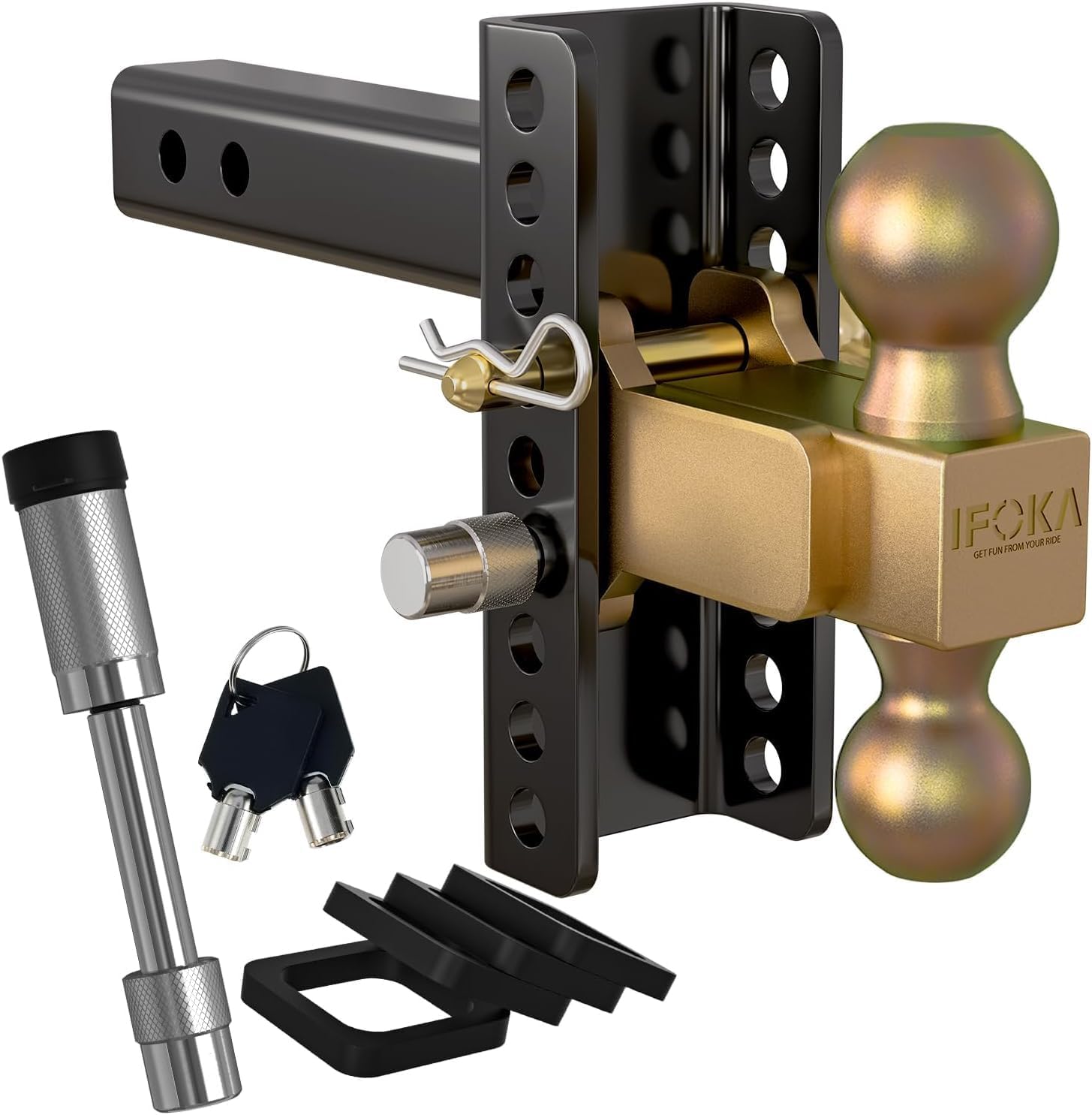 IFOKA Adjustable Trailer Hitch, 6 Inch Drop Hitch Ball Mount, 20,000 LBS GTW, Tow Hitch for Heavy Duty Truck with Double Hitch Locks and Pin, Solid Shank (2 Inch Receiver)