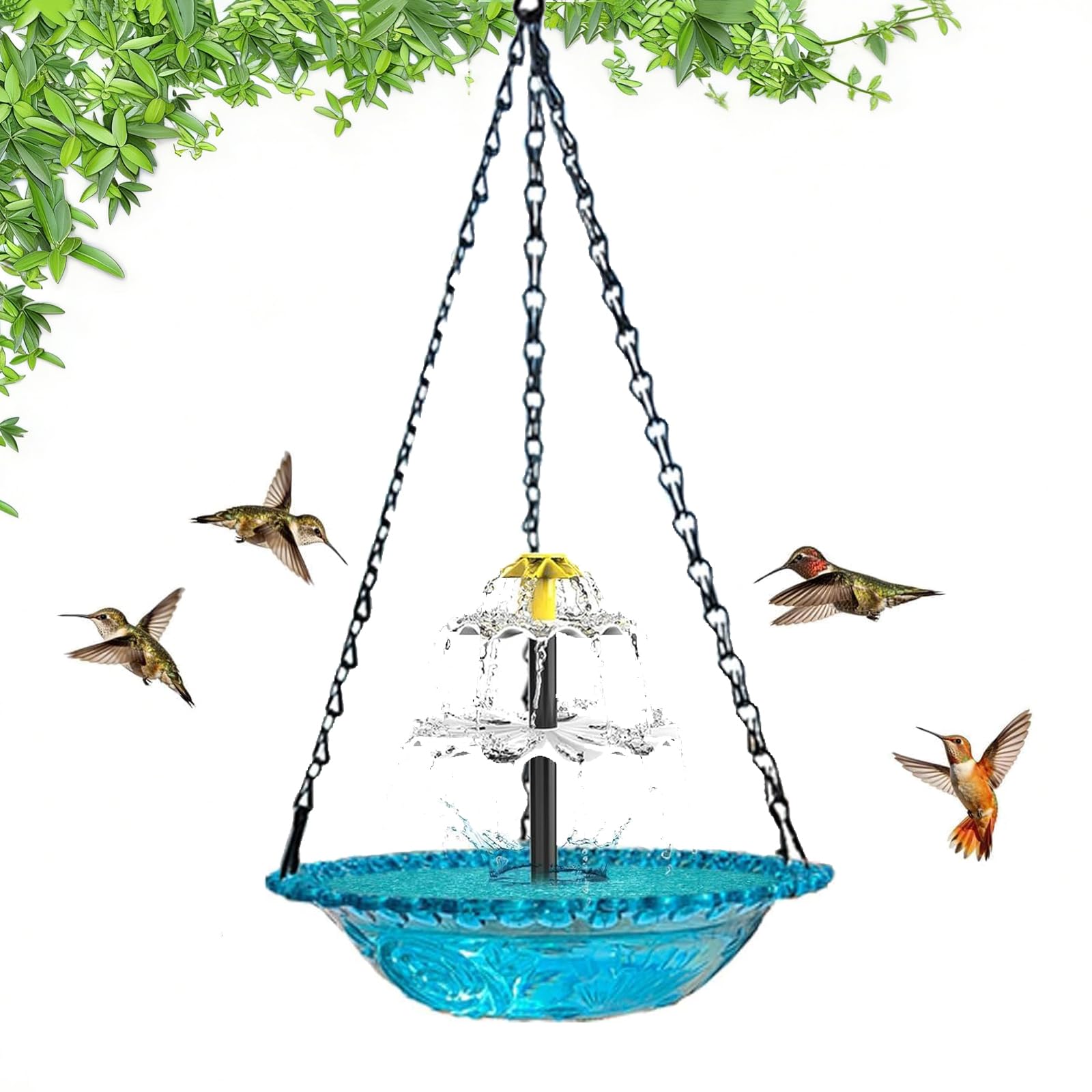 Fuente solar colgante para pájaros en cascada con bomba de agua para jardín