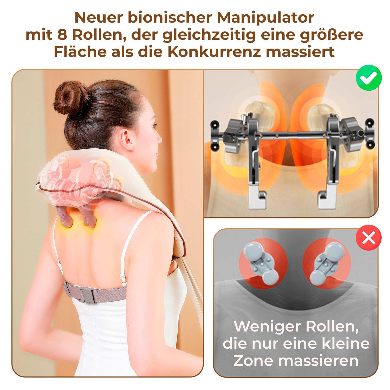 BEM Multi Relax Nackenmassagegerät elektrisch mit Wärmefunktion für Nacken, Schulter, Shiatsu Massagegerät Rücken, 8D-Effekt, 3 Modi, ergonomisches Design zur Entspannung und Schmerzlinderung