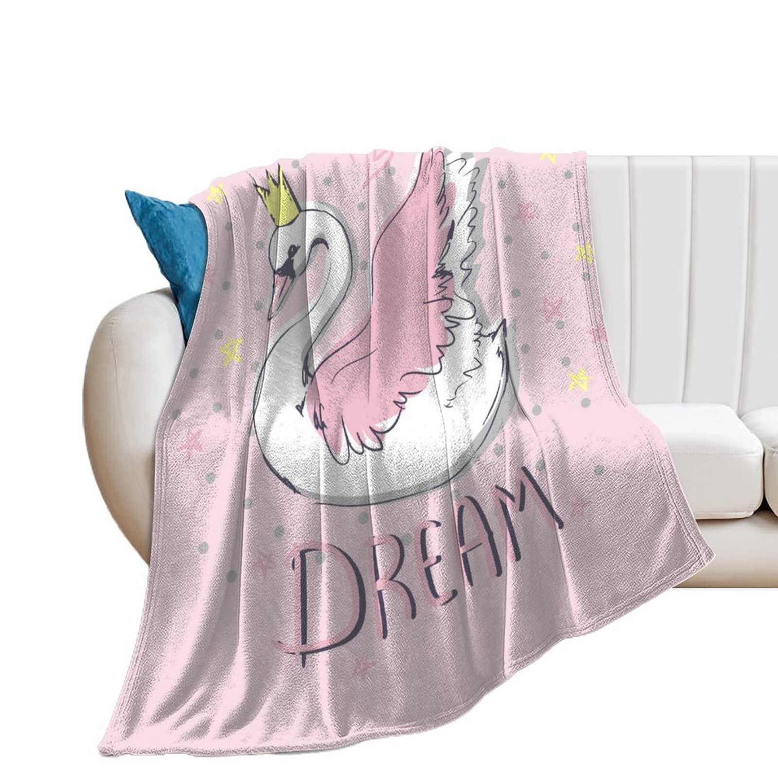 Couverture polaire cygne rose en flanelle douce jeté de canapé 130x150cm pour salon
