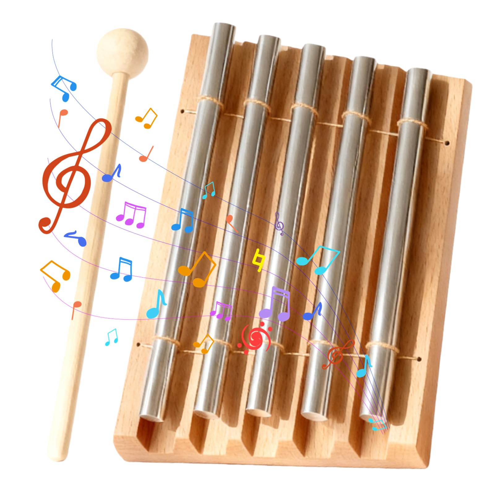 Energy Chimes Energy Chimes Energy Chime Baguette chantante 5 tons avec maillet en bois, carillon énergétique, instrument de percussion pour l'éducation musicale précoce et la méditation de yoga