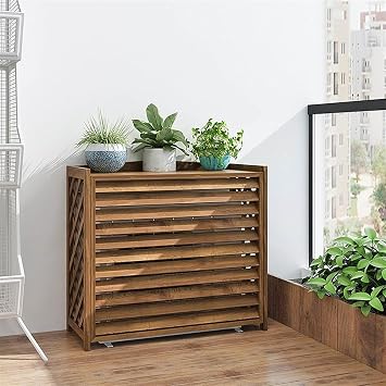 Solid Wood Air Conditioning Rack, Wooden Air Conditioner Cover Outdoor, Flower Stand Outdoor, Carbonization/Waterproof/Anti-Corrosion Size 80x32x70cm