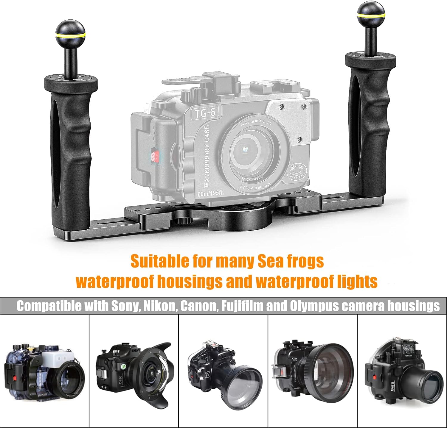 Sea frogs Aluminum Alloy Dual Handheld Hand Grip Diving Handle Tray Bracket Dual Handheld Hand Grip Video Stabilizer Portable Balancer Holder