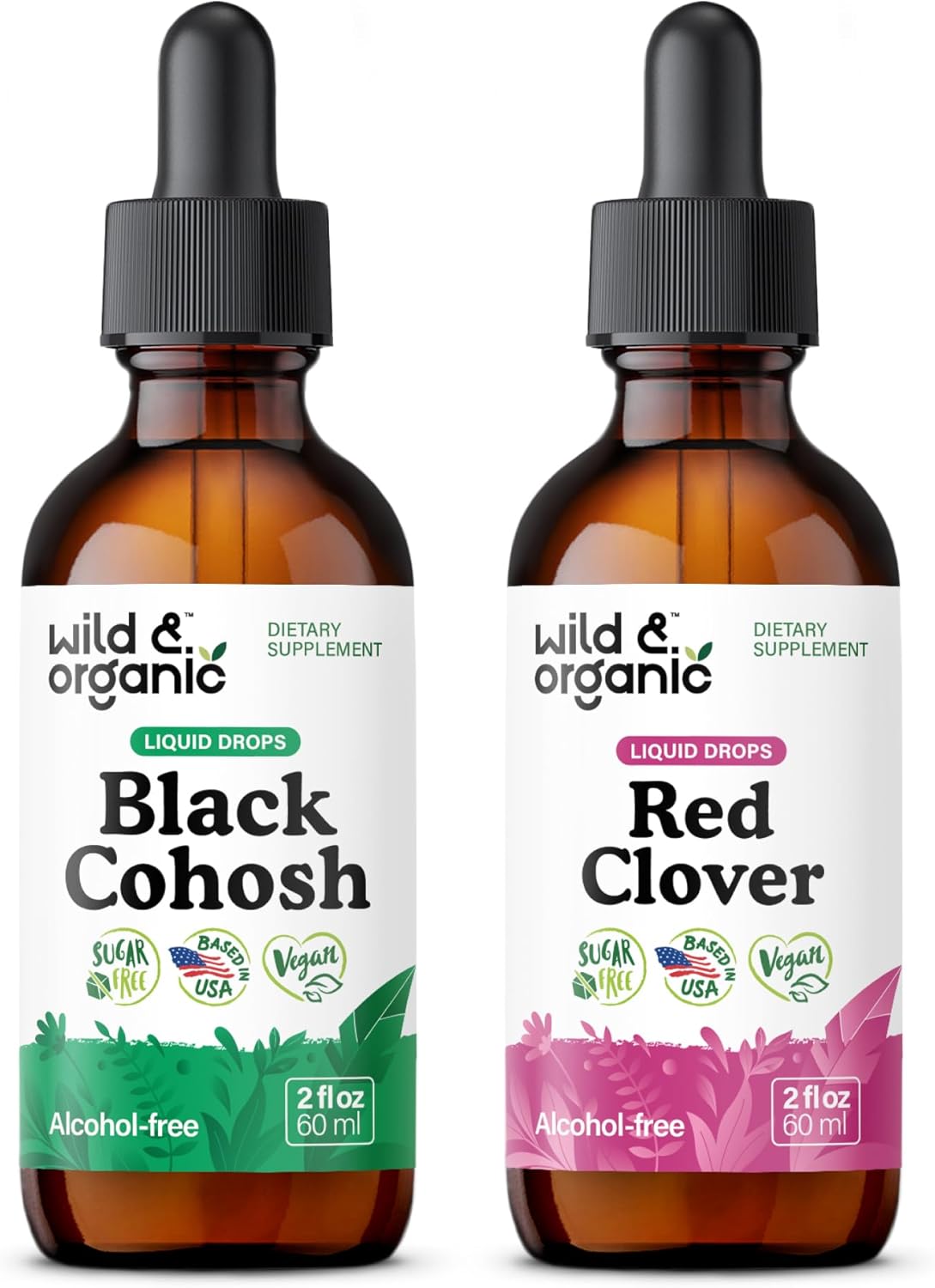 Wild & Organic Black Cohosh Tincture 2 fl oz & Red Clover Tincture 2 fl oz