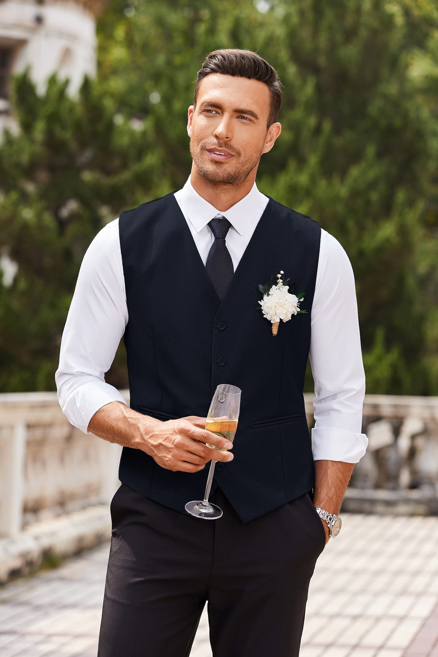 COOFANDY gilet da uomo gilet con scollo a V elegante casual da sposa smoking gilet gilet da uomo slim fit
