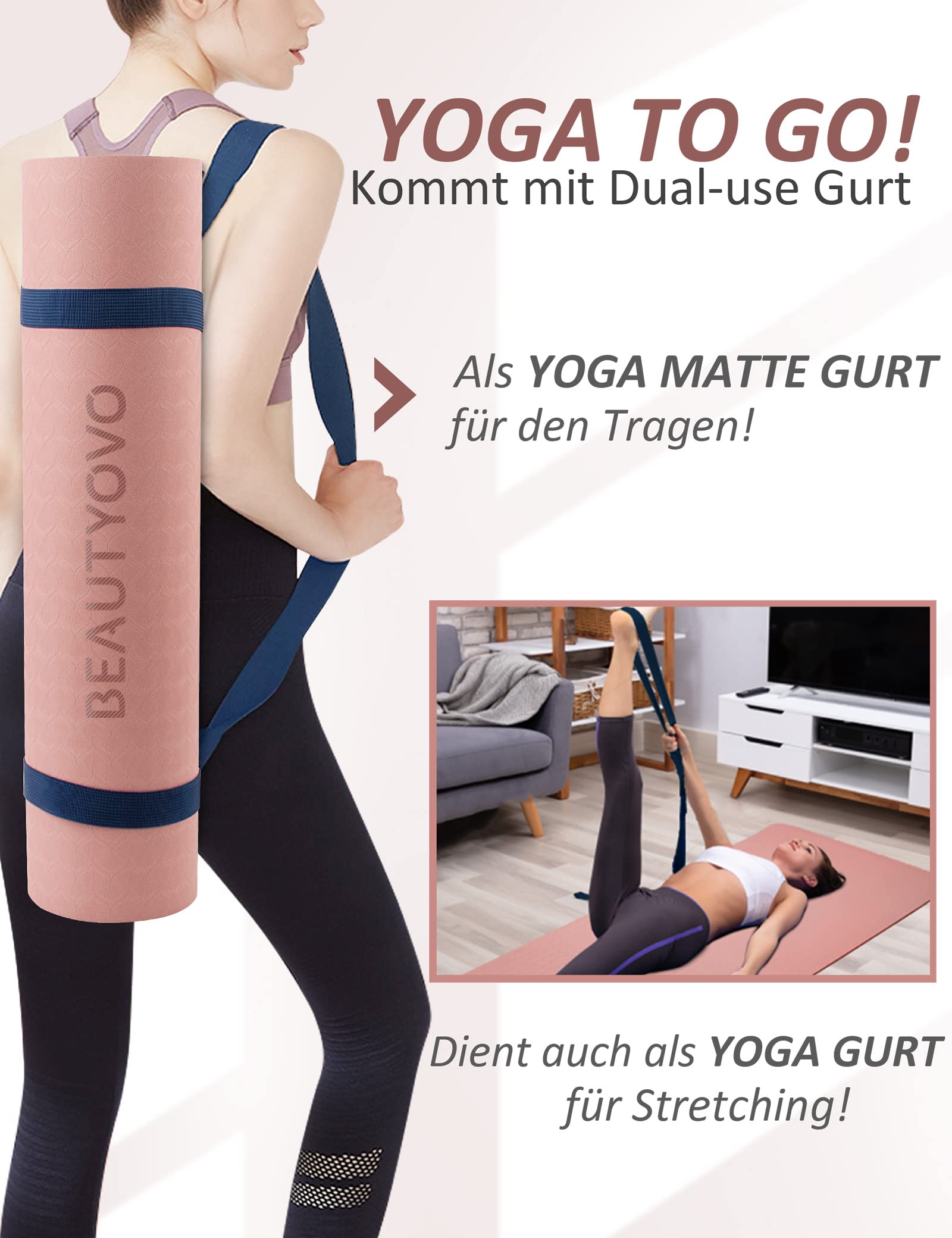 Tappetino da yoga antiscivolo, tappetino da yoga con spessore di 6/8 mm, tappetino da fitness antiscivolo, tappetino da palestra in TPE/PVC per la casa e l'esterno, tappetino per l'allenamento