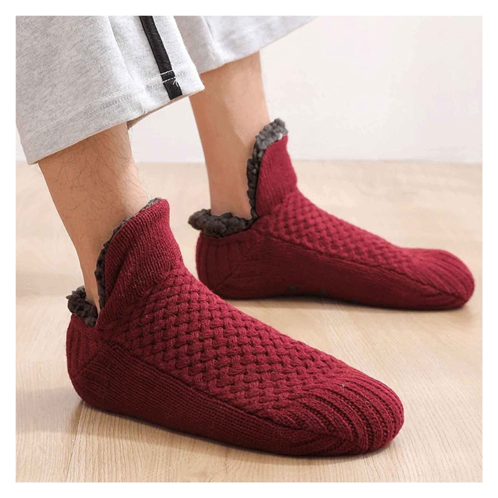 Wintersocken Socken Winter-Thermo-Anti-Rutsch-Socken, Damen Herren, Gestrickte, Superweiche, Flauschige, Warme, Bequeme, Elastische Schlafsocken Für Zu Hause Thermosocken ( Color : Claret , Size : 43-