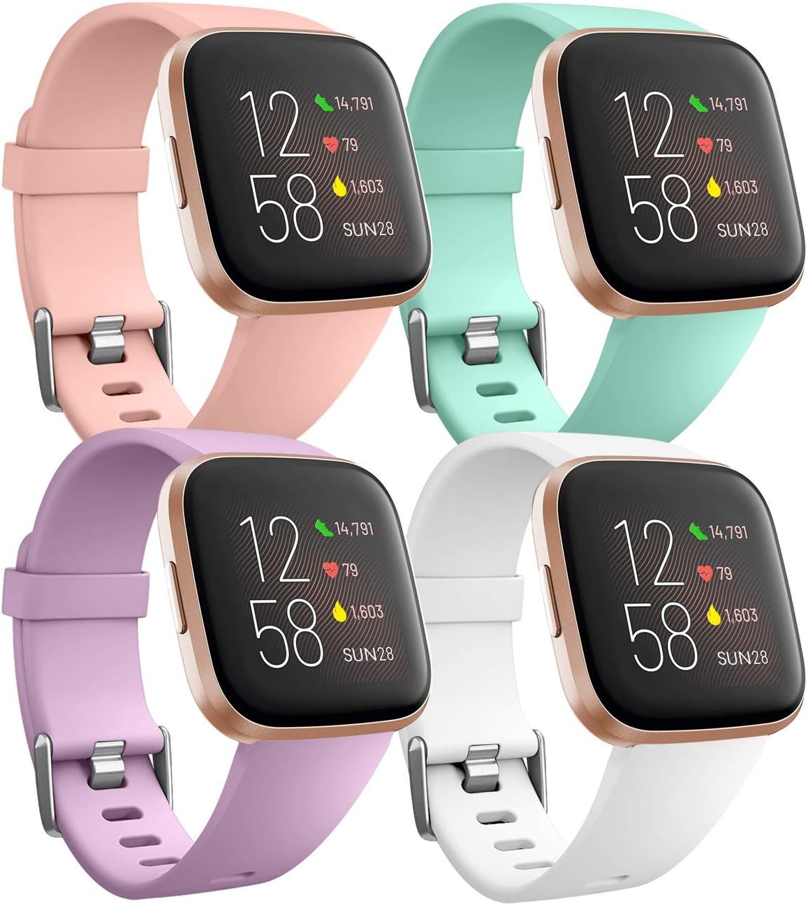 Ouwegaga Pack 4 Silicone Bands for Fitbit Versa/Fitbit Versa 2 Band, Replacement Band Compatible with Fitbit Versa/Versa 2/Versa Lite, Small Large