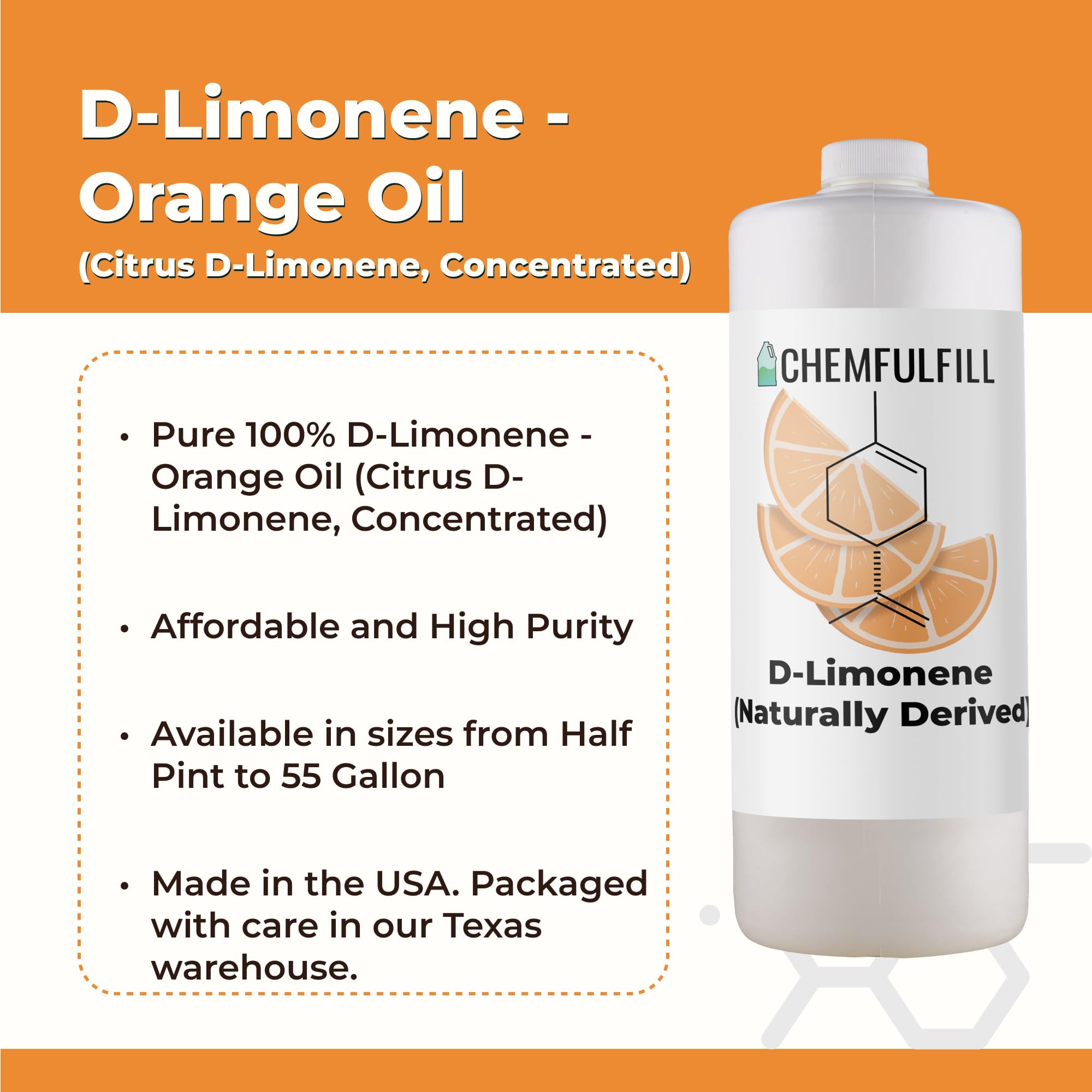 Chemfulfill D-Limonene - Orange Oil (Citrus D-Limonene, Concentrated) (Gallon (128 fl oz))
