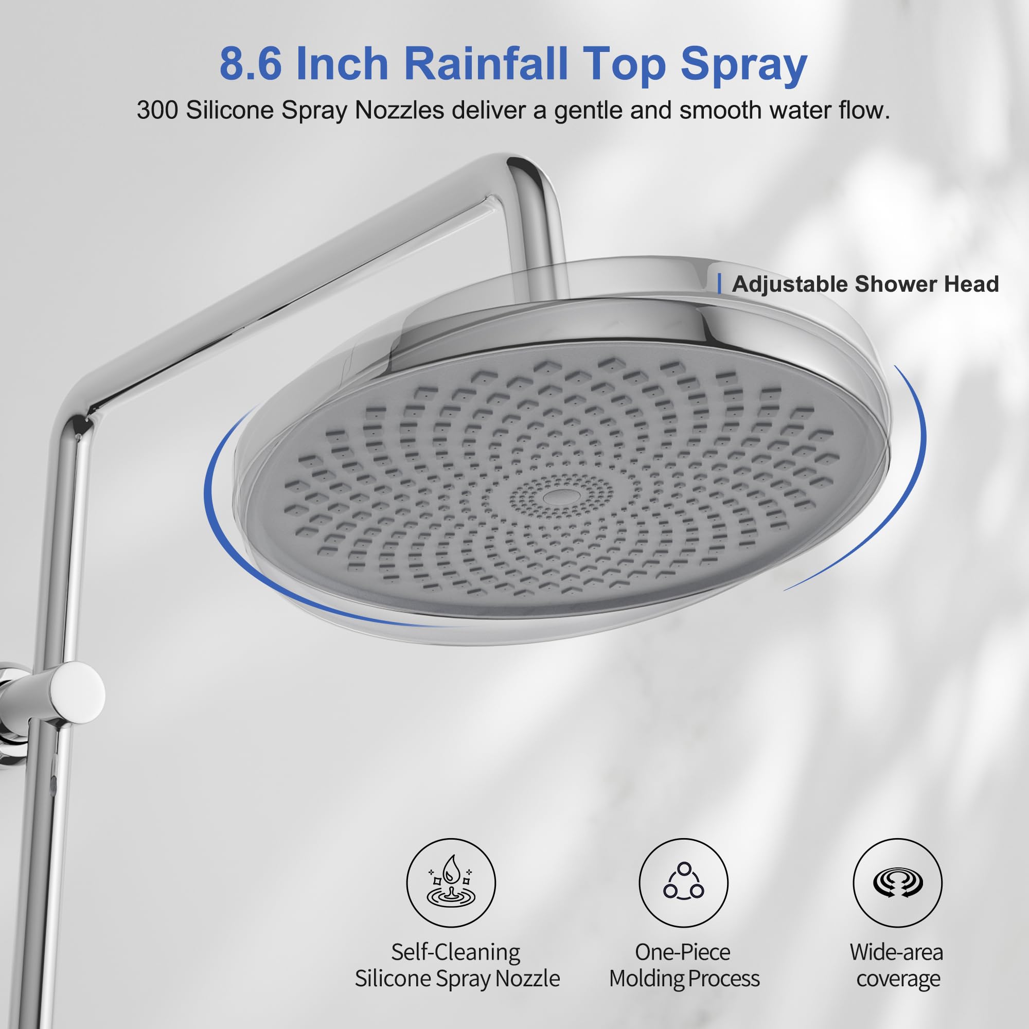 MORADO Shower Riser Rail Kit with Round Overhead Rainfall Shower Head,Adjustable Handheld Shower with Rotating Bracket,Without Shower Mixer Included,Chrome - Image 4