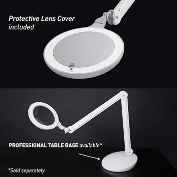 Omega 7 LED Magnifying Lamp 7 Acrylic Lens, 3 Diopter (1.75X) Magnification, 6,300 Lux at 6, 4 Brightness Levels, Adjustable Arm, Professional-Grade Light for Precision Tasks