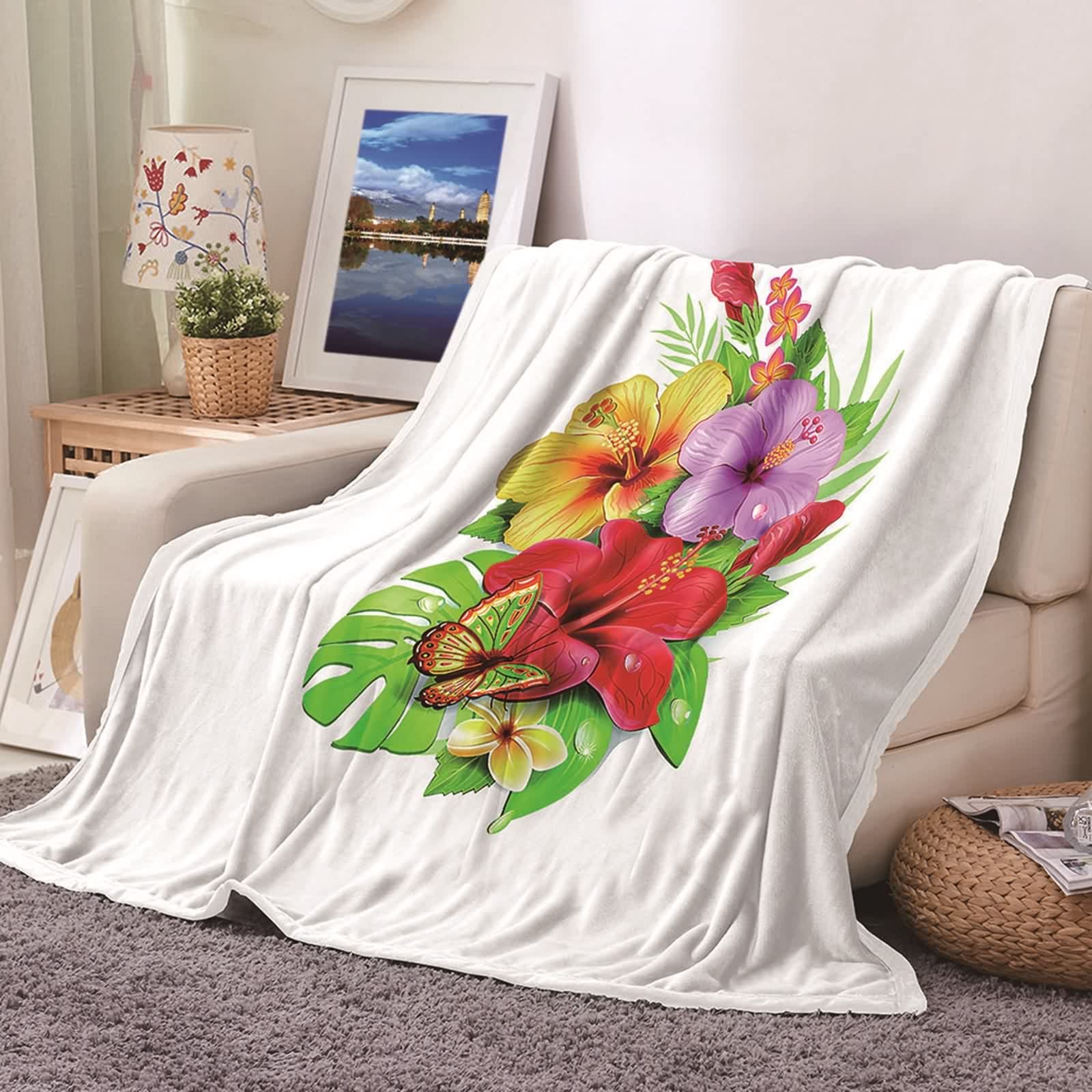 Couverture polaire flannel douce 100x150cm KnSam plaid lit canapé fleurs