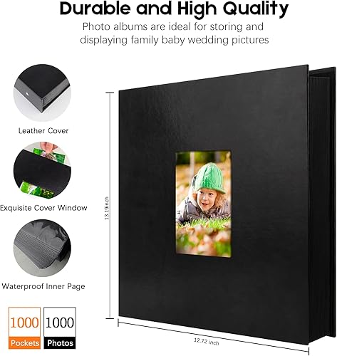 Miniatura 6 de Álbum de fotos de 1000 bolsillos con cubierta de piel de 4 x 6 pulgadas, capacidad extra grande para 1000 fotos horizontales y verticales, páginas