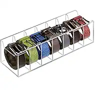 MaxGear Belt Organizer with 7 Wide Compartments, Acrylic Belt Holder for Closet, Clear Belt Storage Rack for Belts, Ties & Bow Ties, Fits Large Buckles