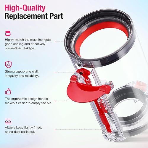 Miniatura 5 de Kuflant Repuesto de contenedor mejorado para aspiradora Dyson V10, repuesto para contenedor Dyson V10, pieza número 969509-01