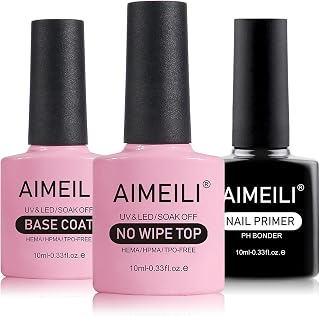 AIMEILI Nail Prep Bond Primer Gel Nail Polish No Wipe Top and Base Coat Set