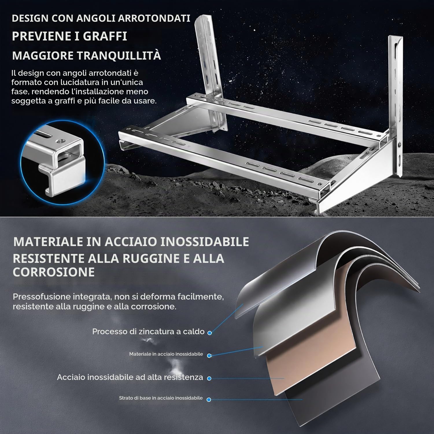 Supporto a Parete per Unità Esterna Condizionatore Split, Portata 350 kg | Acciaio Inossidabile, Supporto Universale Regolabile, Struttura Triangolare, Facile da Montare