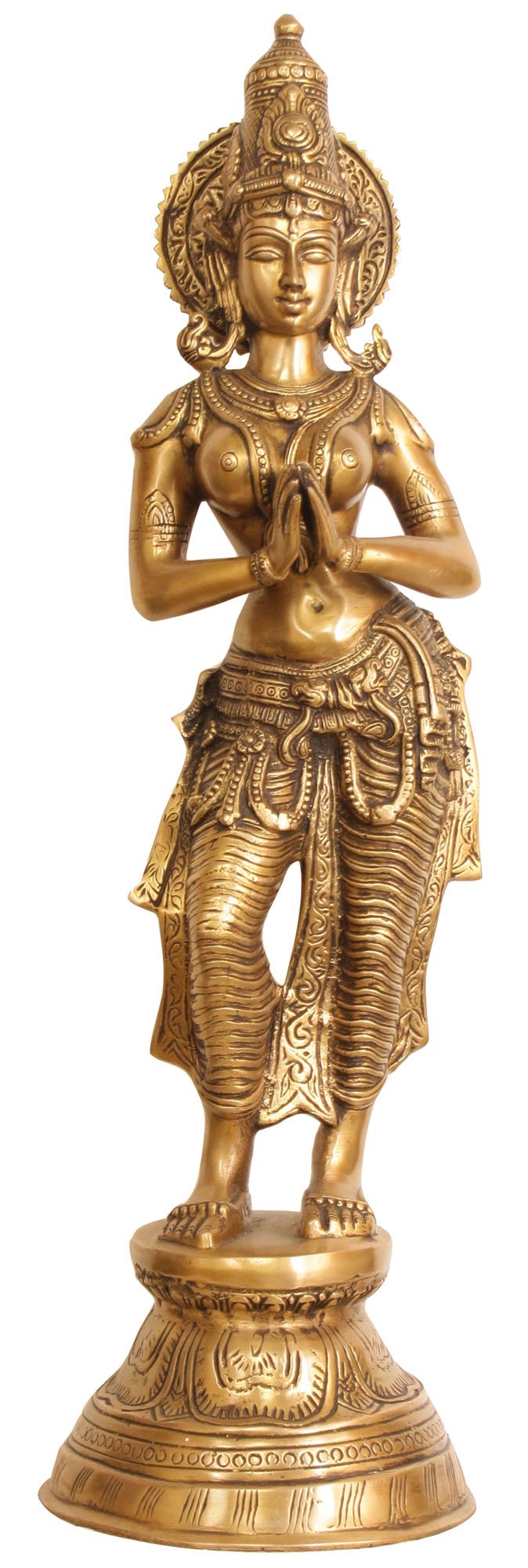 Idol Collections Brass Large Namaste Lady Statue, Height 28" I Home Decor