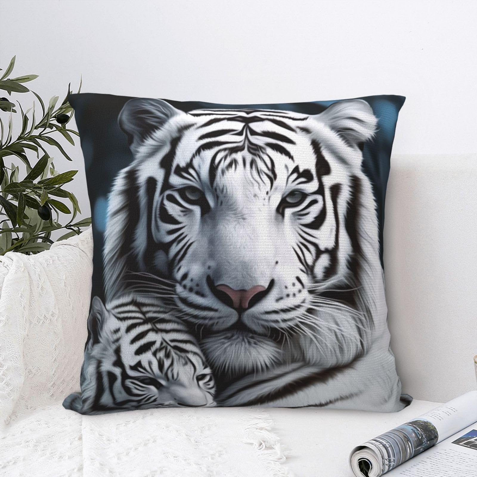 FodPand Luxury Velvet Throw Pillow Covers 18"x18" Super Soft Decorative Pillow Cases - White Tiger Pillowcases Modern Lumbar Cushion Cases for Couch Sofa Bed Pillow Shams
