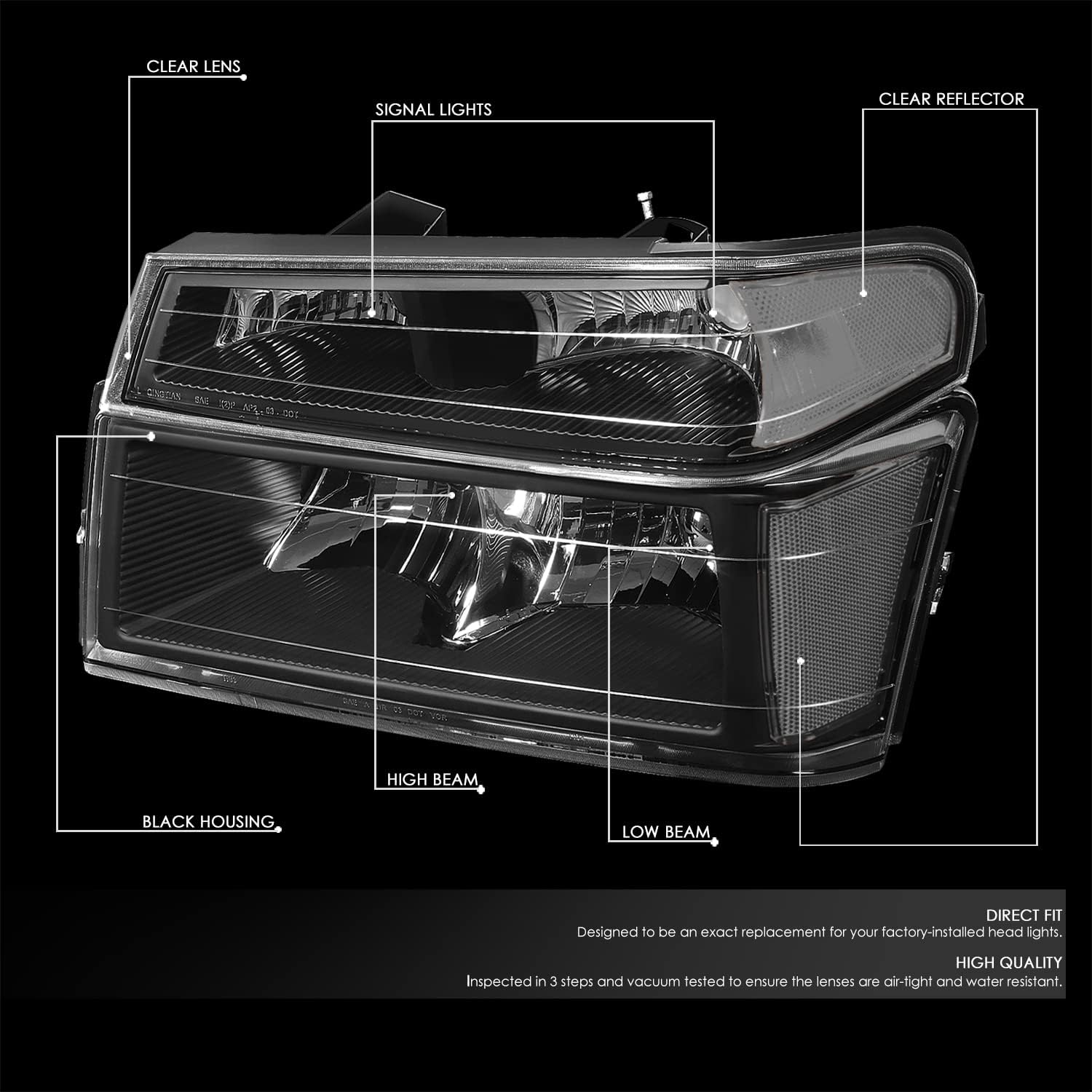 DNA MOTORING HL-OH-CCOL044P-BK-CL1 Black Housing Headlights Compatible With 04-12 Colorado Canyon