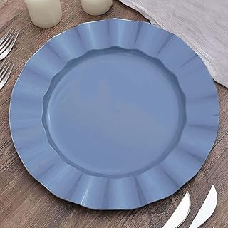 Efavormart 11" Dinner Plates – Set of 10 Plastic Ocean Blue Round Disposable Plates with Gold Ruffled Rim – Elegant Tableware for Wedding Receptions, Dinner Parties, Holiday Events, and Catering