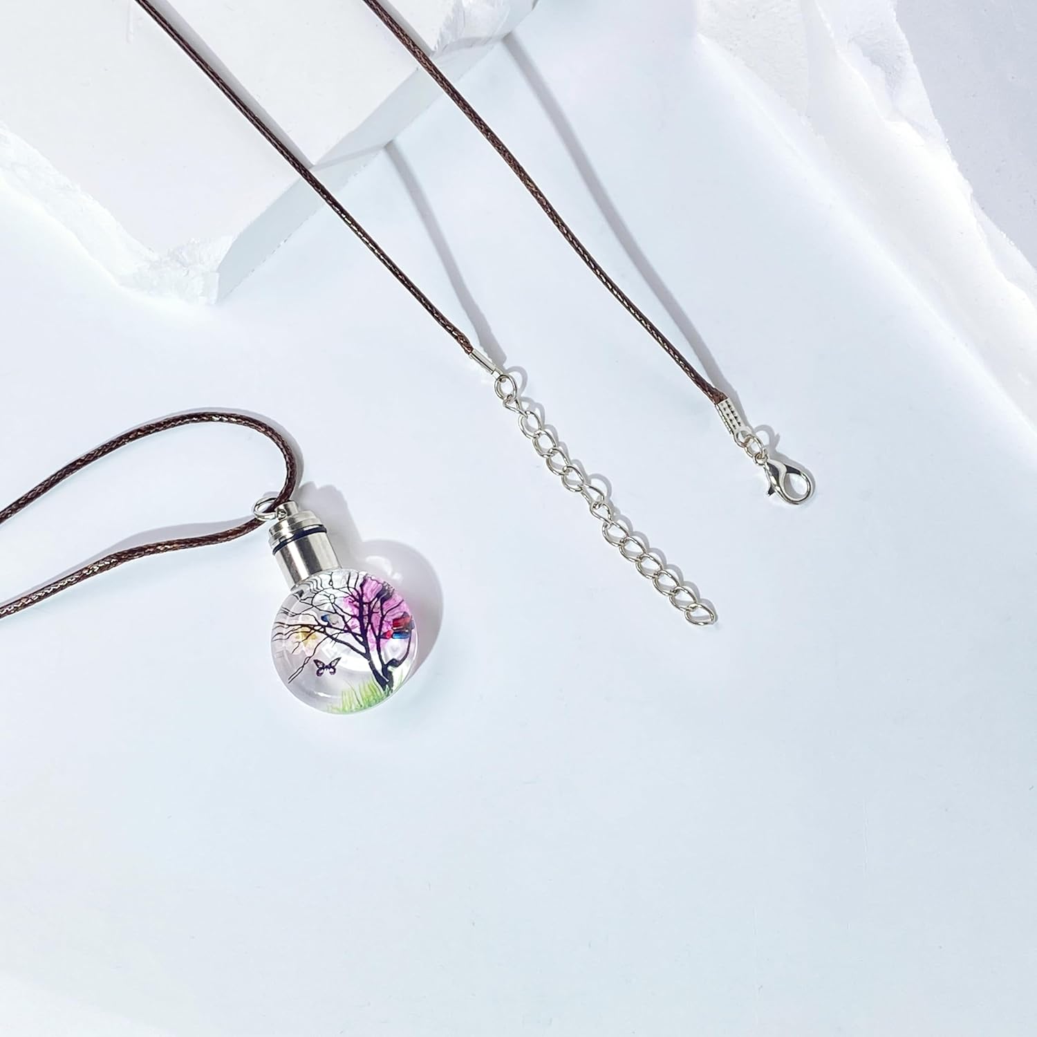 Dried Flower Necklace Glowing Pendant Necklace Pressed Flowers Necklace LED Luminous Round Shape Glass Pendant Necklace Jewelry for Women and Teen Girls - Image 6