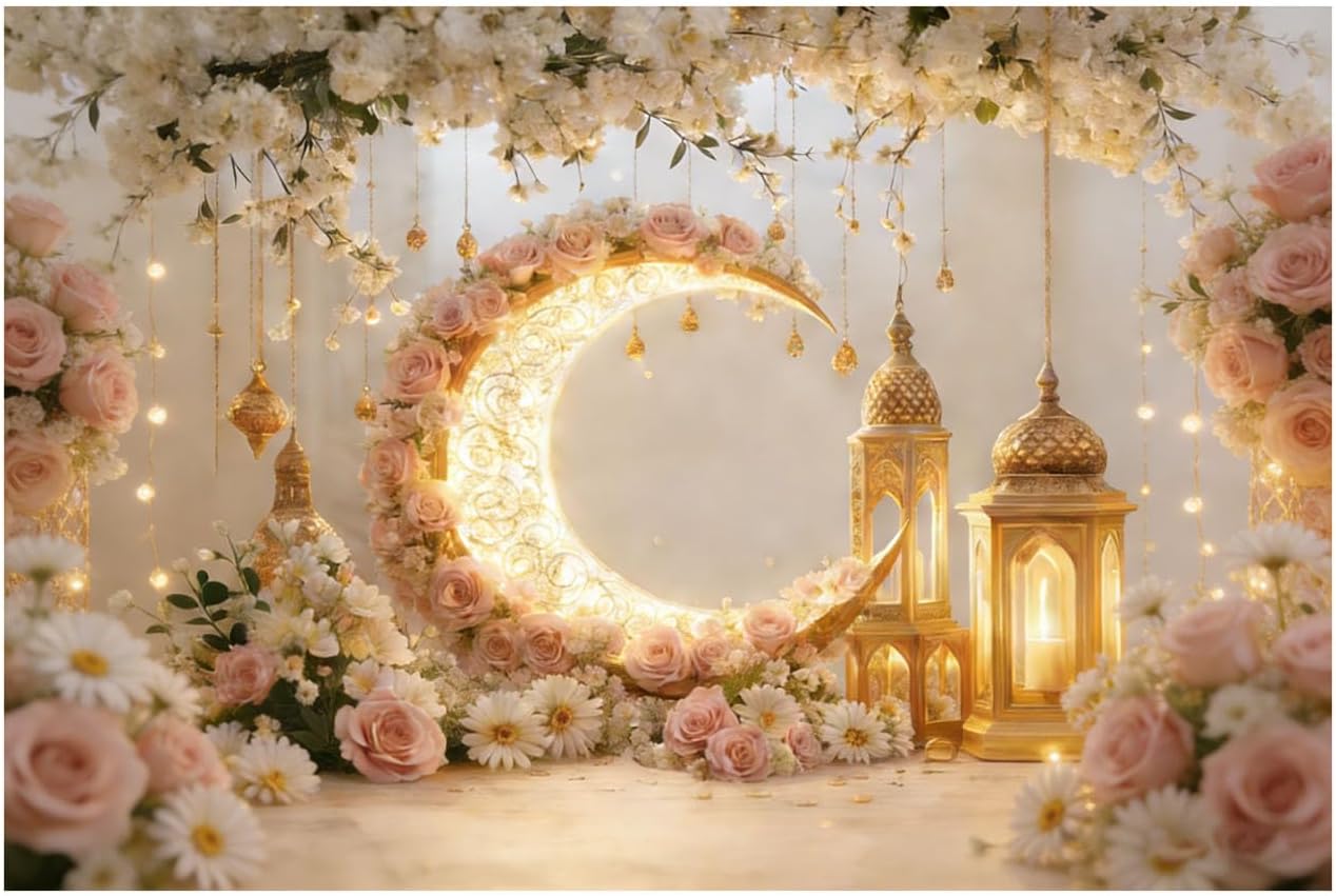 Large Ramadan Kareem Eid Wall Cloth Decor, Ramadan Decorations Islamic Crescent Moon Mosque Backdrop Eid Mubarak Banner, for Door Home Party, Hanging Backdrop for Indoor Outdoor Decoration (Colour-B)