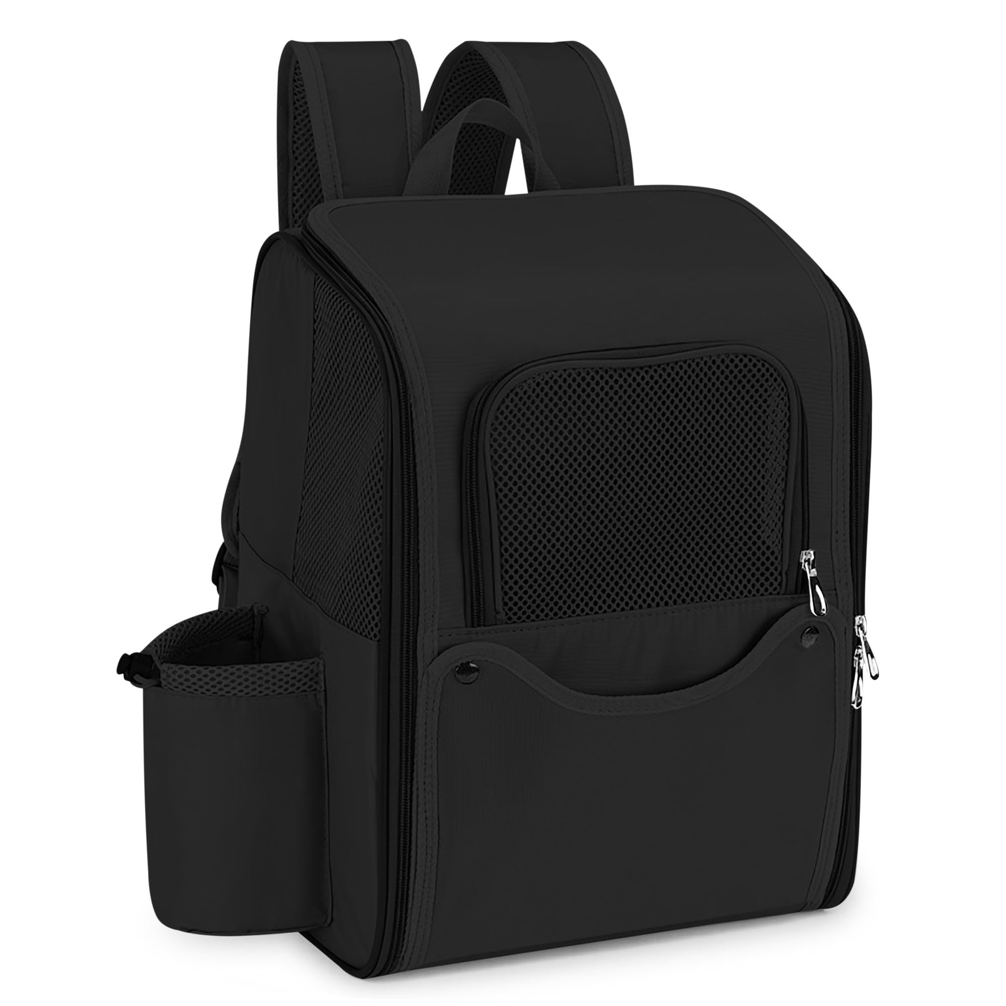ALLSOPETS Mochila Plegable para Mascotas Mochila para Perros Transportín para Mascotas Transpirable con Bolsillos Multifuncionales Mochila de Viaje para Gatos Cómoda para Viajes Negro