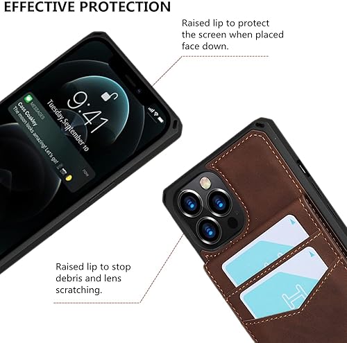 Miniatura 7 de iCoverCase Funda tipo cartera para iPhone 12 Pro Max con tarjetero bloqueo RFID de piel sintética de alta calidad, cierre magnético, ranuras para
