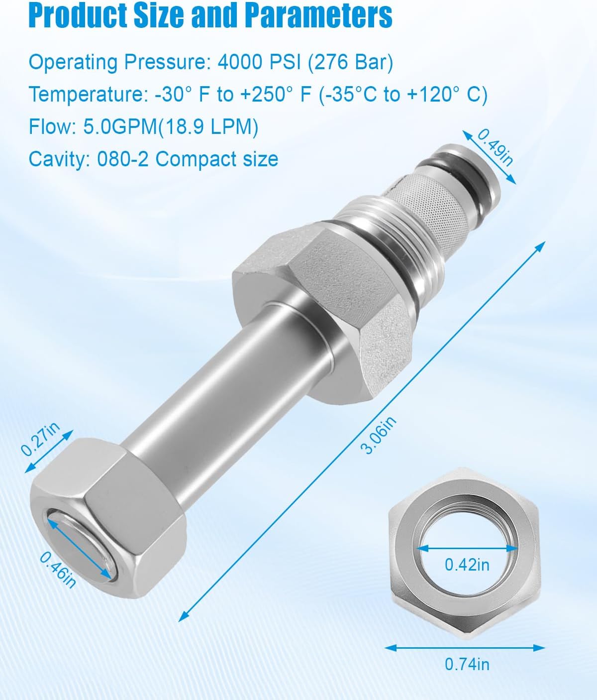 DSV-080-2NCP-N Solenoid Cartridge Valve Compatible with SPX Stone/Fenner VF-4009, Normally-Closed Two-Way Two-Position Pilot-Operated Solenoid Valve, Load Holding Applications