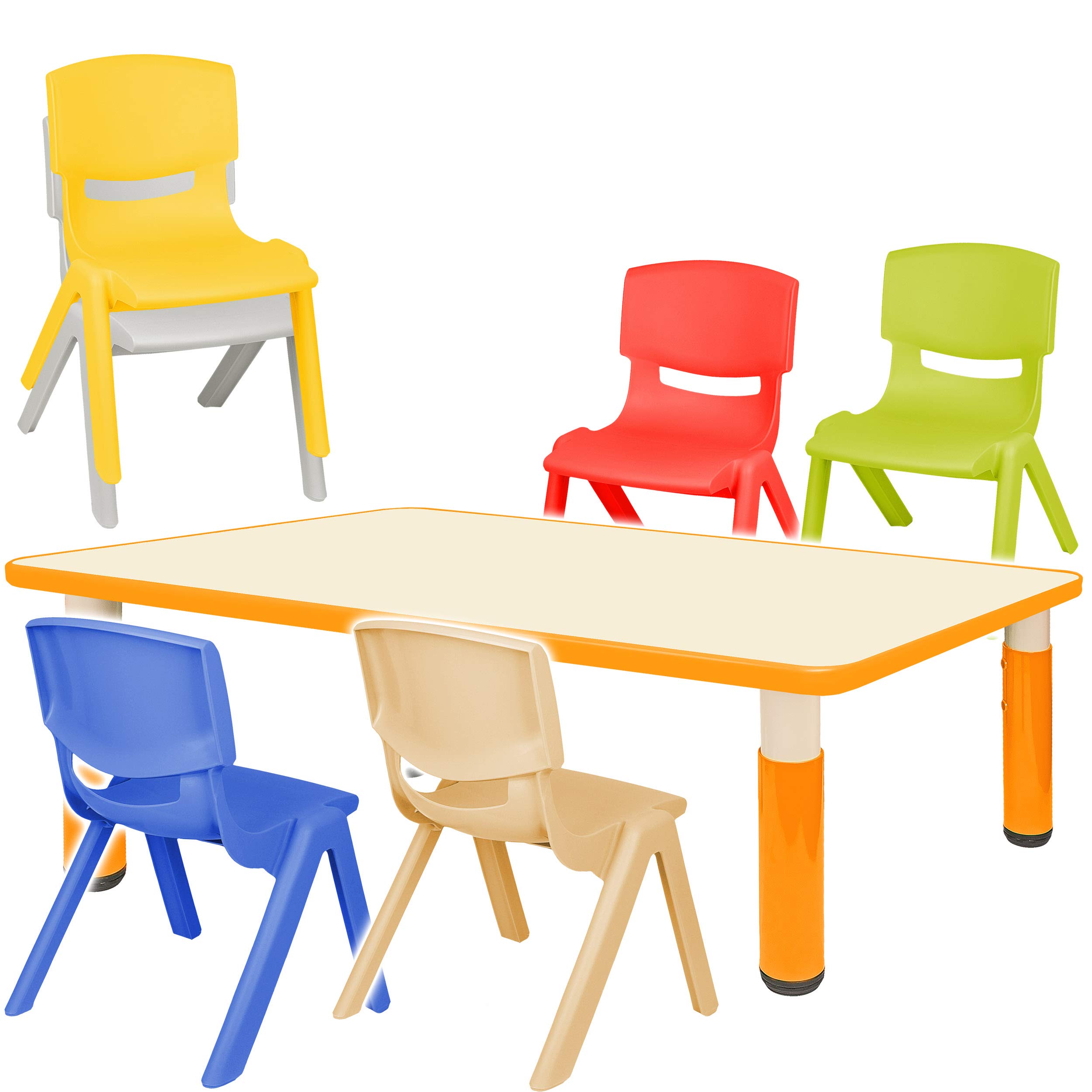 alles-meine.de GmbH Sitzgruppe für Kinder - Tisch + 6 Kinderstühle - Größen & Farbwahl - orange - höhenverstellbar - 1 bis 8 Jahre - Plastik - für INNEN & AUßEN - Kindertisch/K..