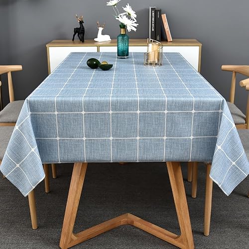 Miniatura 5 de Mantel rectangular de plástico, mantel de vinilo gris, impermeable, lavable, para mesa de comedor (54 x 108 pulgadas, color gris a cuadros)