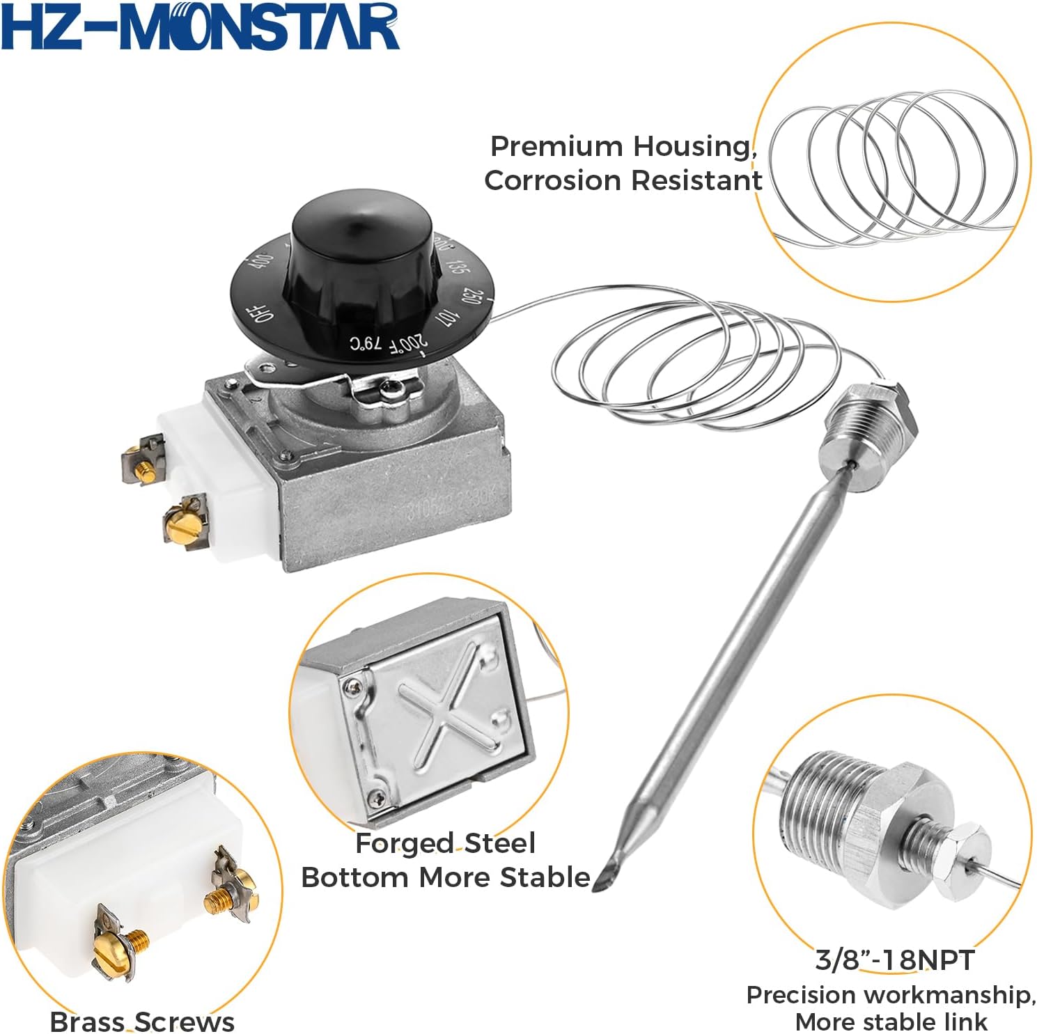 RX-2-24 Thermostat for Deep Fryer, Minivolt Thermostat Control for Fryer 3/8" Mpt Stuff Box Compatible with ADCRAFT Parts Fits Gas Fryer Adcraft Atosa 301030004 Robertshaw 5300-402 200-400F
