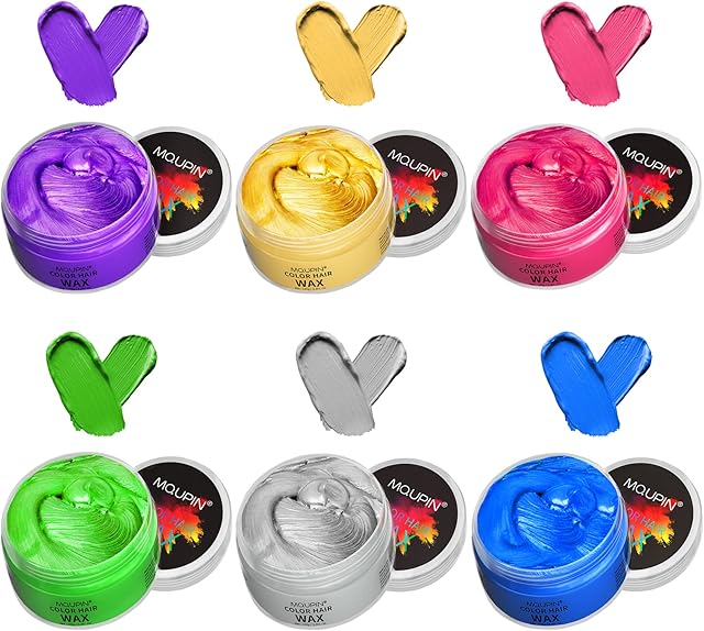 MQUPIN Temporary Hair Dye Hair Spray Colour for Kids, 6 Coloured Temporary Hair Colour Instant Styling, Natural Hair Colour Wax Wash Out Easily for Men, Women, Party, Cosplay, Halloween, Christmas