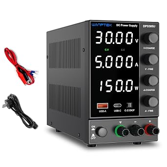 DC Power Supply Variable 0-30V 0-5A, Bench Power Supply Adjustable with OCP Protection/USB-A & Type-C Fast Charge/Encoder Corase & Fine Knob/High Precision 4-Digit Display