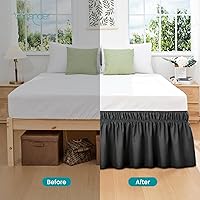 Vista 3 de Vocander Falda de cama negra tamaño Queen de 18 pulgadas, fácil de poner, elástico envolvente alrededor del volante para marco de cama y colchón