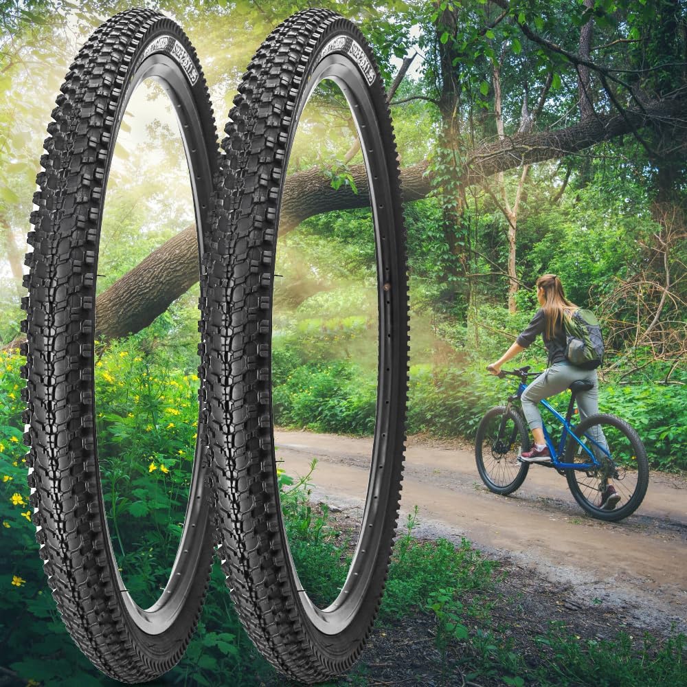 SIMEIQI 1 or 2 Pack 24"/26"/27.5"x1.95" Bike Tires with 3mm Anti-Puncture Layer for Mountain Bicycle Tyres with or Without 24"/26"/27.5"x1.75"/2.125" AV 32mm 2 Inner Tubes