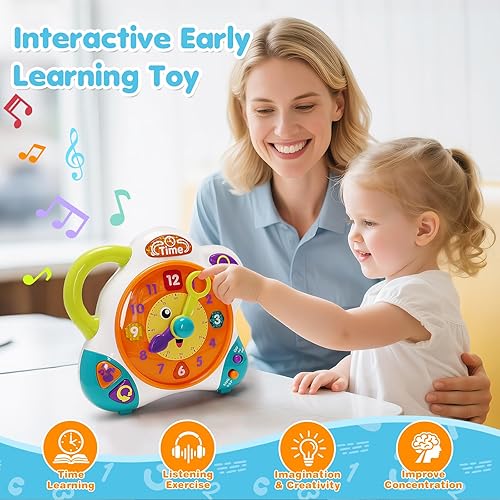 Miniatura 5 de V-Opitos Reloj de aprendizaje musical de juguete para niños y niñas de 3, 4, 5, 6 años de edad, juguete educativo Montessori sensorial de viaje,